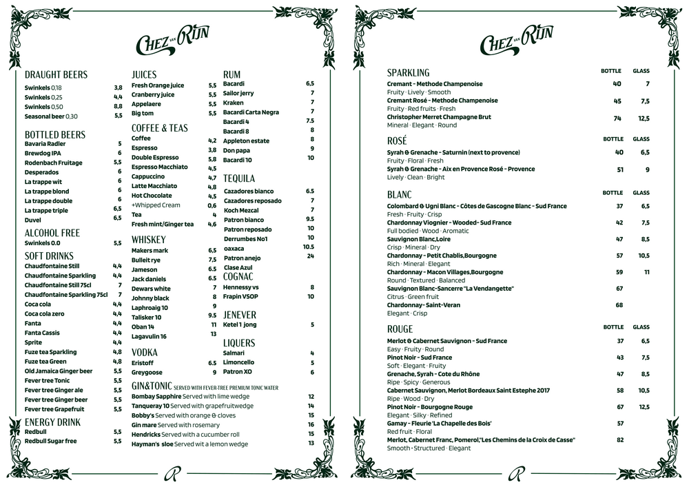 Drinks and wines