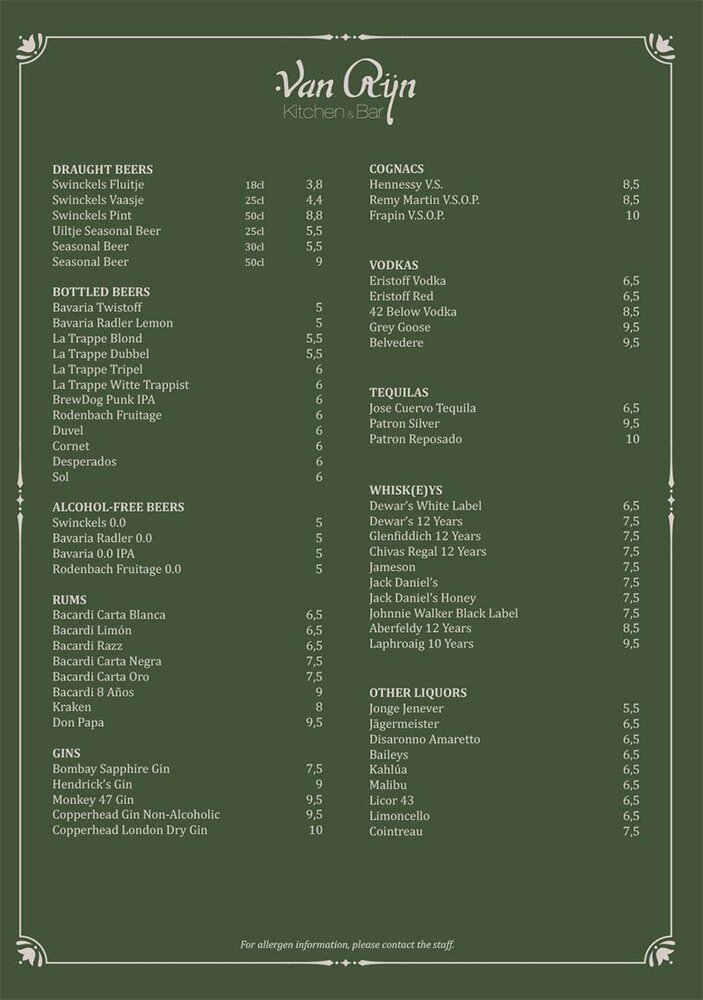 Beers and Spirits at Van Rijn