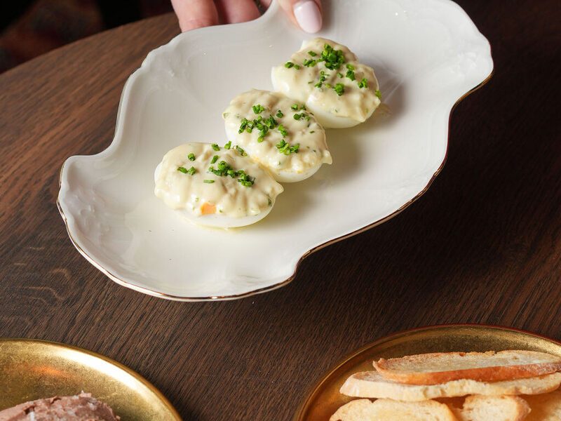 Oeuf mayonnaise being served at the table