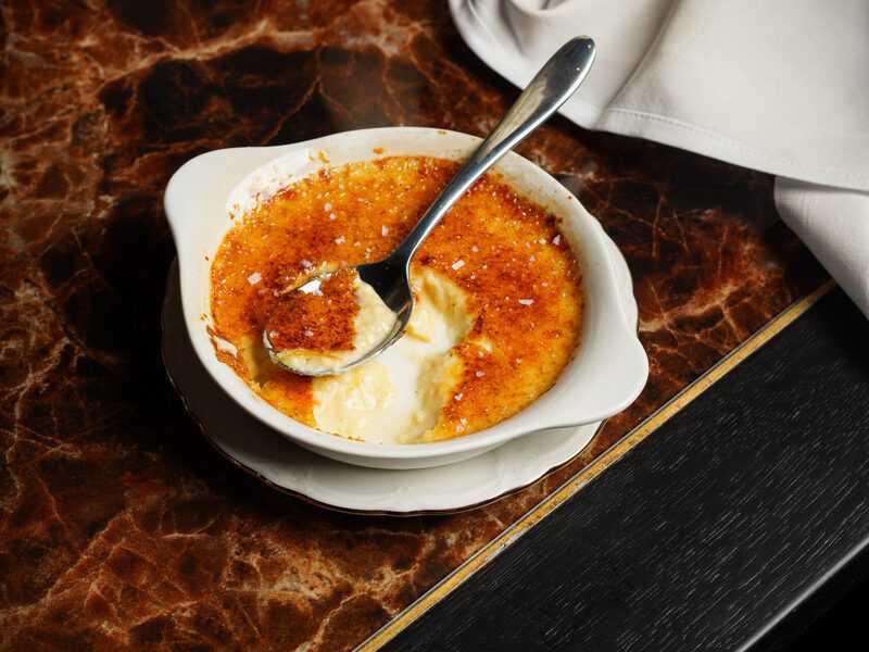 Creme brulee with its cracked sugar crust
