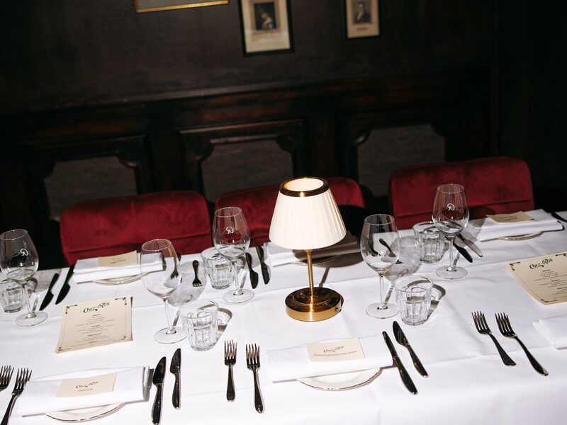 Red velvet, white linen and gilded frames in the Private Dining